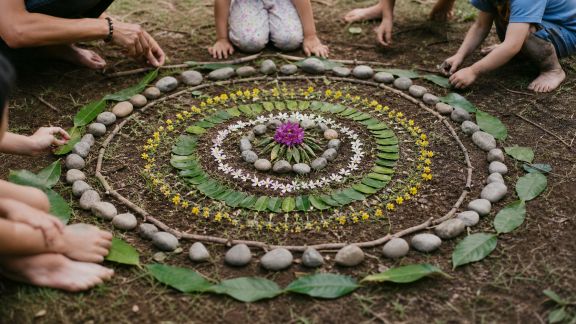 Expériences artistiques avec la nature : land art et mandalas en famille